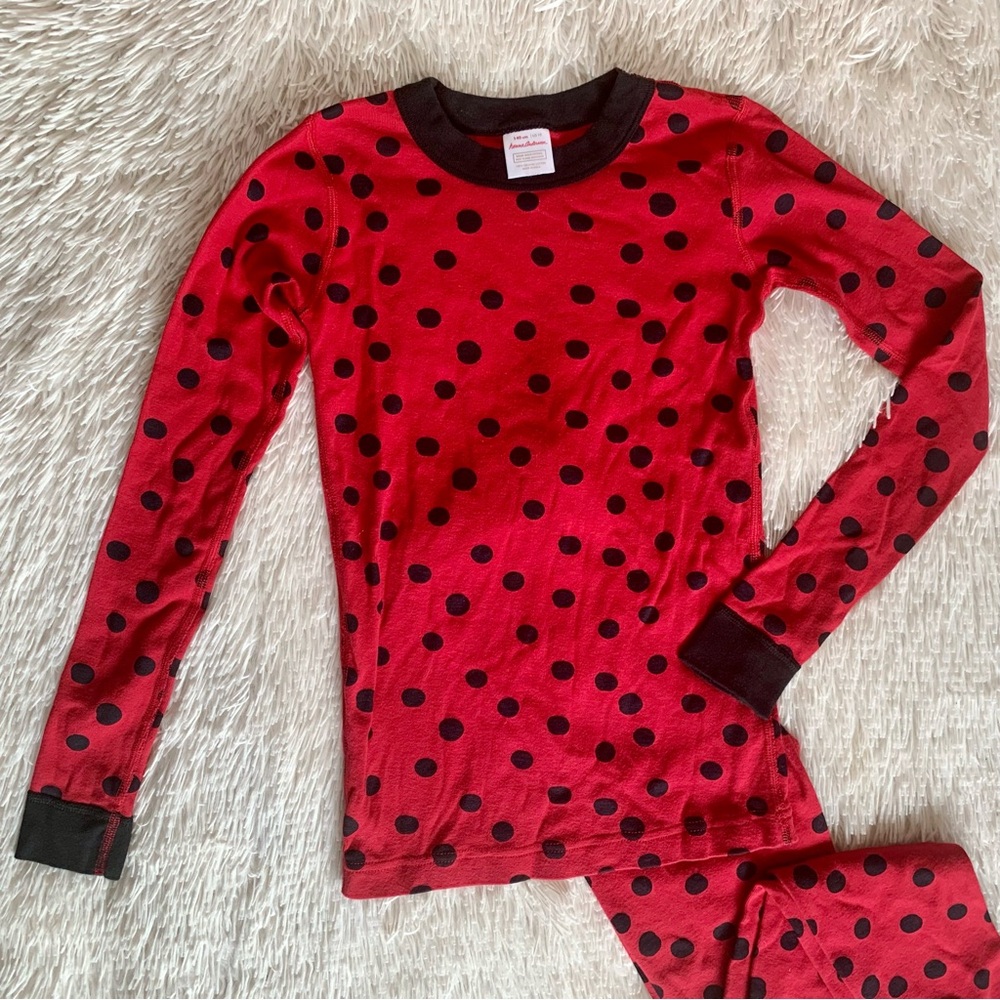 Hanna Andersson Red w Black Polka Dot Lady Bug PJ’s Size 10 - Picture 3 of 6